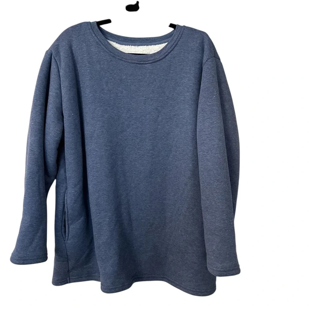 Women’s Long Sleeve Blue Cotton Blend Crewneck Fleece Lined Sweatshirt Sz XL GUC
